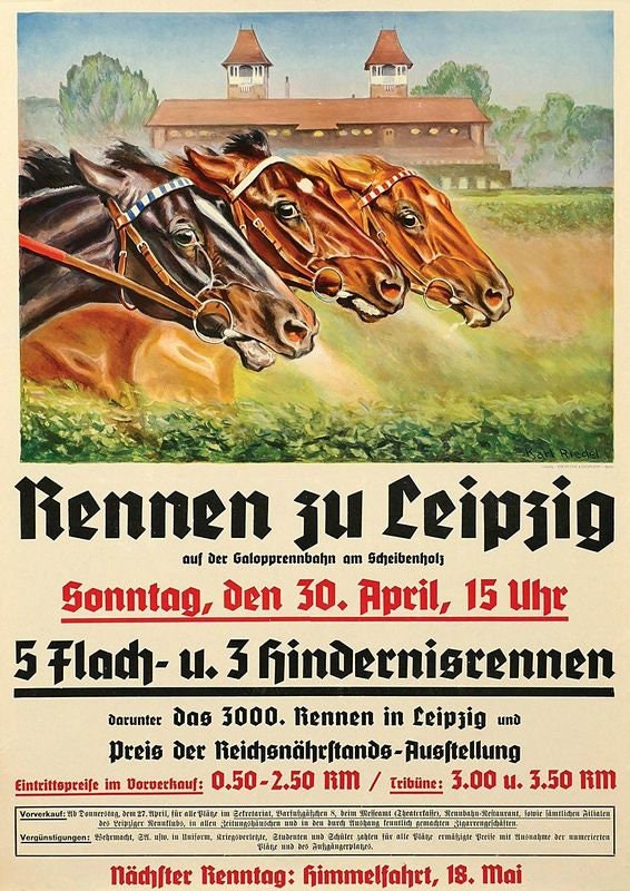 Vintage Leipzig Germany Horse Racing Poster Print A3/A4 Vintage