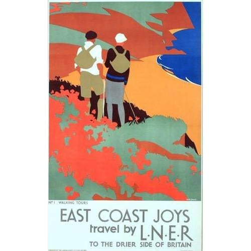 Vintage LNER East Coast Joys Walking Tours Railway Poster A3 Vintage Poster Shop UK