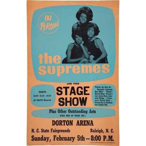 Vintage The Supremes Raleigh NC Concert Poster A4/A3 Print -