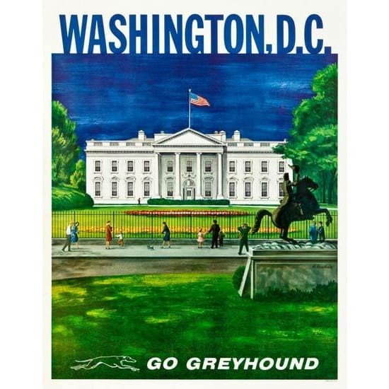 Affiche De Voyage Vintage Washington DC – Go Greyhound (Plusieurs Tailles : 12x16 à 24x36)