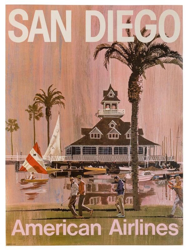 Vintage American Airlines Flights To San Diego Poster Print A3/A4