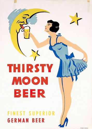 Vintage Thirsty Moon German Beer Advertisement Poster A3/A4
