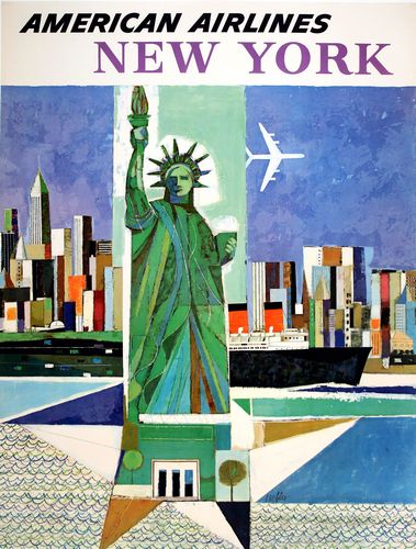 Vintage American Airlines Flights To New York Poster A3/A4