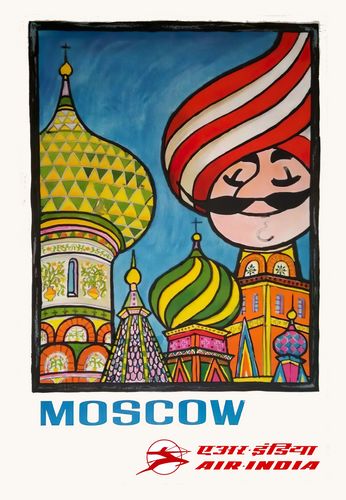 Vintage Air India Flights To Moscow St Basil's Poster A3/A4