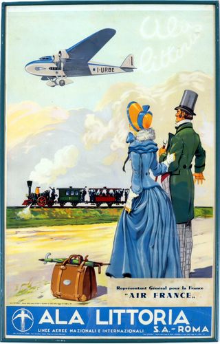 Vintage Early 20th Century Flights to Rome From France Poster A3/A4