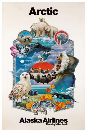 Vintage Alaska Airlines Flights To The Arctic Poster A3/A4