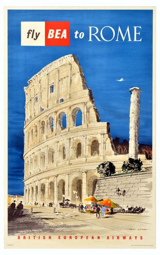 Vintage BEA Flights To Rome Poster A3/A4