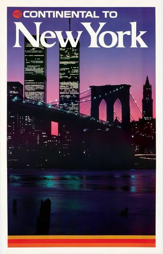 Vintage Continental Airlines Flights To New York Poster A3/A4