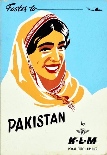 Vintage KLM Flights To Pakistan Poster A3/A4