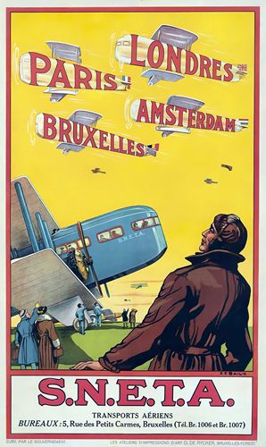 Vintage SNETA Early 20th Century Belgian Airline Poster A3/A4