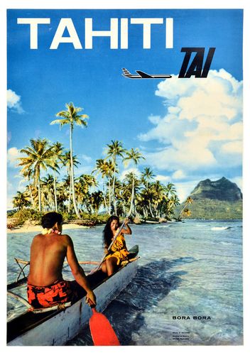 Vintage TAI Flights To Tahiti Poster A3/A4