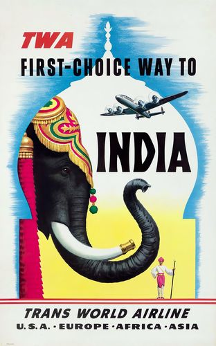 Vintage TWA Flights To India Poster A3/A4