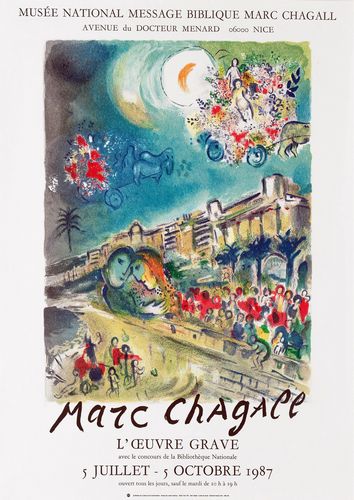 Vintage Marc Chagall Nice Art Exhibition 1987 Poster Reprint A3/A4