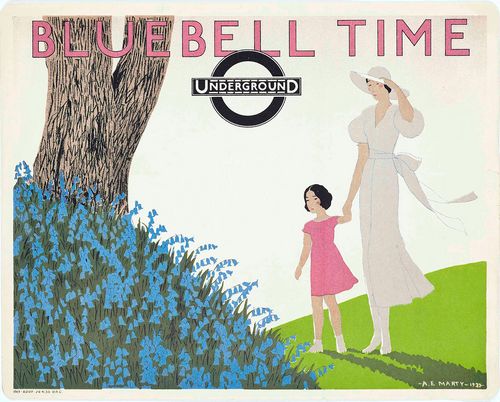 Vintage Early 20th Century Bluebell Time in London Poster Reprint A3/A4