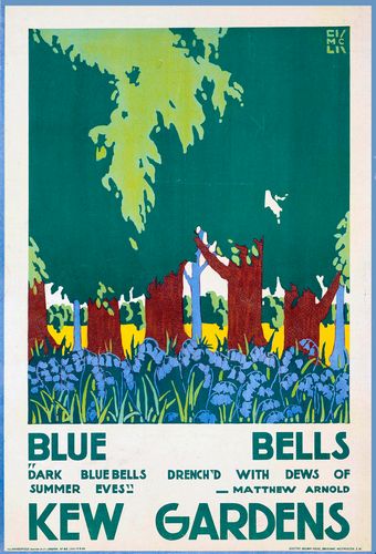 Vintage Early 20th Century Bluebells at Kew Gardens Poster Reprint A3/A4