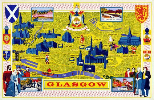 Vintage 1960's Historical Map of Glasgow Poster Reprint A3/A4