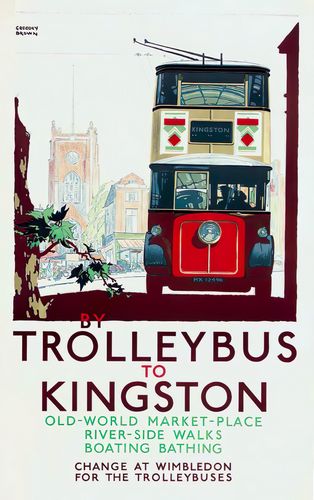 Vintage Local Transport to Kingston Surrey Poster Reprint A3/A4