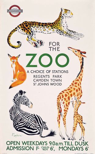 Vintage 1920's London Zoo Poster Reprint A3/A4