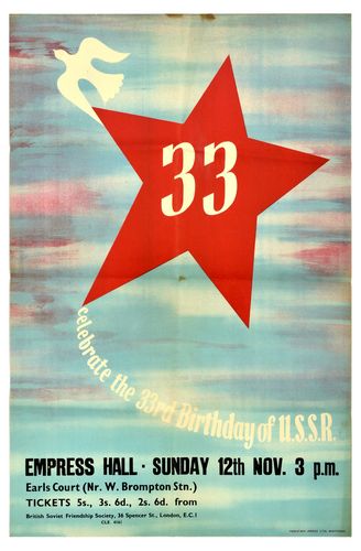 Vintage 1950 British Friends of The Soviet Union Celebration Poster Reprint A3/A4