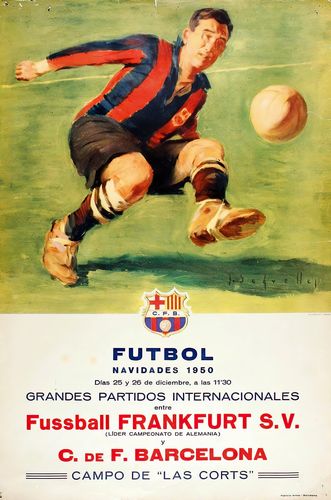 Vintage 1950 Barcelona vs Frankfurt Football Poster Reprint A3/A4