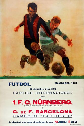 Vintage 1951 Barcelona vs Nuremburg Football Poster Reprint A3/A4