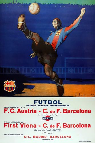 Vintage 1954 Barcelona vs Vienna Football Poster Reprint A3/A4