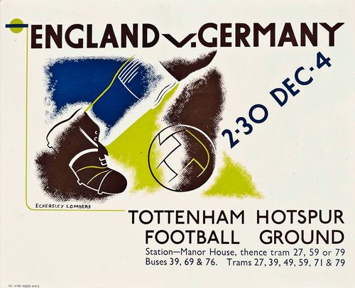 Vintage 1935 England vs Germany at White Hart Lane Poster Reprint A3/A4