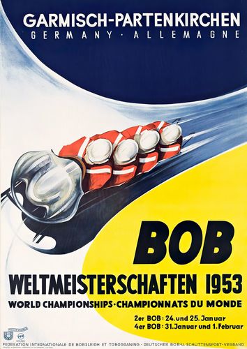 Vintage 1953 World Bobsleigh Championship Garmisch Poster Reprint A3/A4