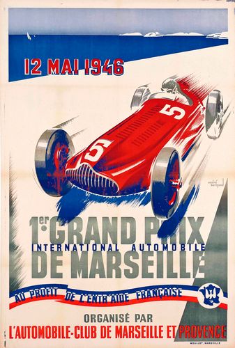 Vintage 1946 Marseille Grand Prix Motor Racing Poster Reprint A3/A4