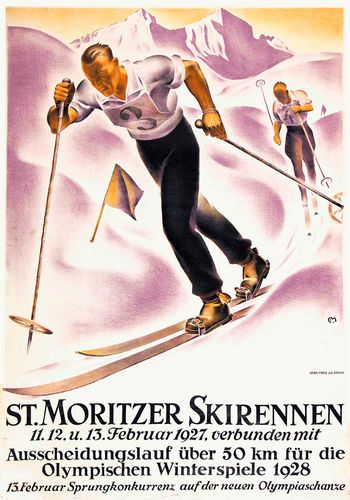 Vintage 1928 St Moritz Switzerland Ski Race Poster Reprint A3/A4