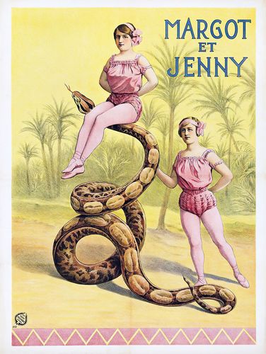 Vintage French Circus Python Snake Charmer Act Poster Reprint A3/A4
