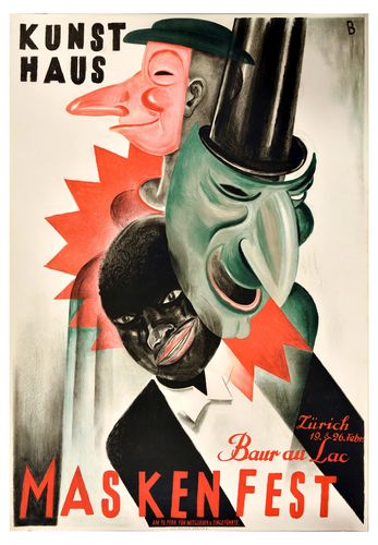 Vintage 1930's Zurich Switzerland Masked Ball Poster Reprint A3/A4