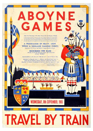 Vintage British Rail Aboyne Highland Games Railway Poster Reprint A3/A4