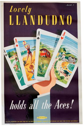 Vintage British Rail Llandudno Holds The Aces Railway Poster Reprint A3/A4