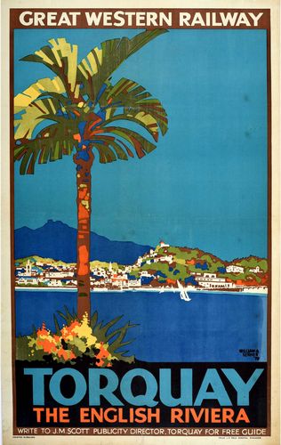 Vintage Great Western Railway Torquay English Riviera Railway Poster Reprint A3/A4