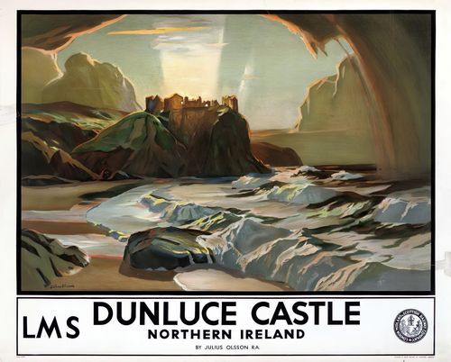 Vintage LMS Dunluce Castle Northern Ireland Railway Poster Reprint A3/A4