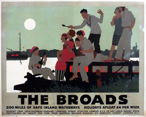 Vintage LNER Norfolk Broads By Moonlight Railway Poster Reprint A3/A4