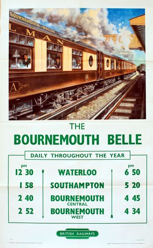 Vintage Southern Railway Bournemouth Belle Railway Poster Reprint A3/A4