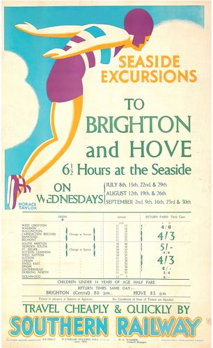 Vintage Southern Railway Brighton and Hove Excursions Railway Poster Reprint A3/A4