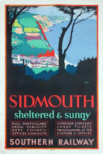 Vintage Southern Railway Sunny Sidmouth Railway Poster Reprint A3/A4