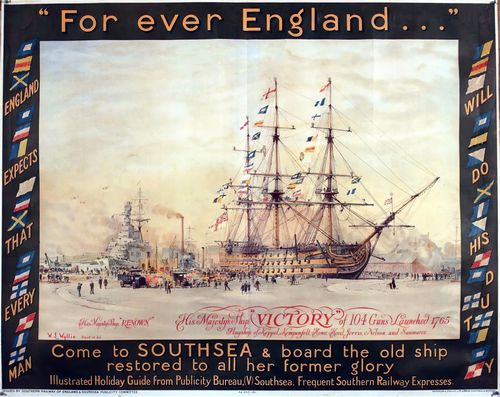 Vintage Southern Railway Southsea HMS Victory Forever England Railway Poster Reprint A3/A4