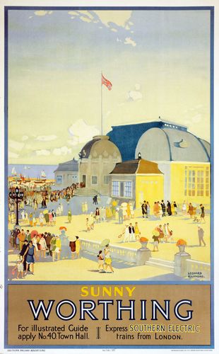 Vintage Southern Railway Sunny Worthing Pier Railway Poster Reprint A3/A4