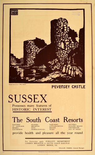Vintage London Brighton South Coast Railway Sussex Pevensey Railway Poster Reprint A3/A4