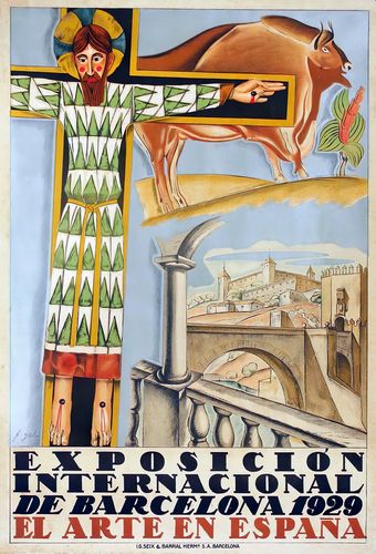 Vintage 1929 Barcelona International Exposition Spanish Art Tourism Poster Reprint A3/A4