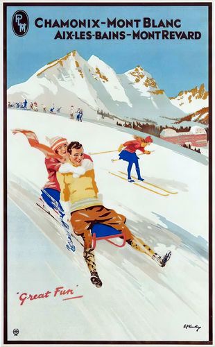 Vintage Chamonix Mont Blanc Mont Revard French Tourism Poster Reprint A3/A4