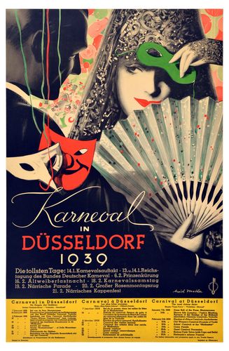 Vintage 1939 Dusseldorf Germany Carnival  Tourism Poster Reprint A3/A4