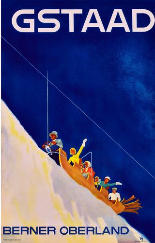 Vintage Gstaad Toboggan Switzerland Tourism Poster Reprint A3/A4