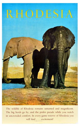 Vintage Rhodesia Elephant Safari Tourism Poster Reprint A3/A4