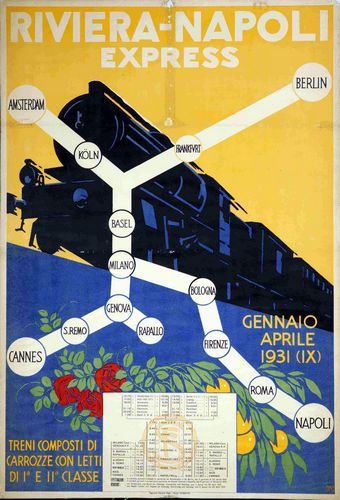 Vintage Amsterdam Berlin To Naples Railway Tourism Poster Reprint A3/A4