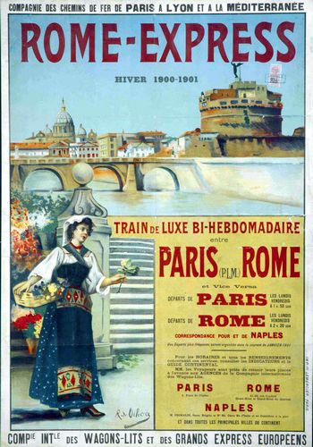 Vintage Paris To Rome Express Railway Tourism Poster Reprint A3/A4